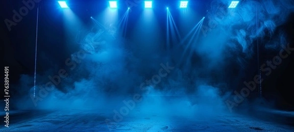 Fototapeta abstract dark blue background, neon light, spotlights. generative ai