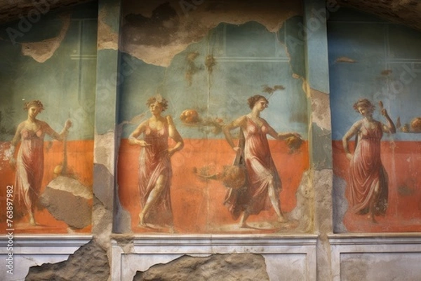 Obraz A close-up of the ancient city of Pompeii's preserved frescoes in Italy.