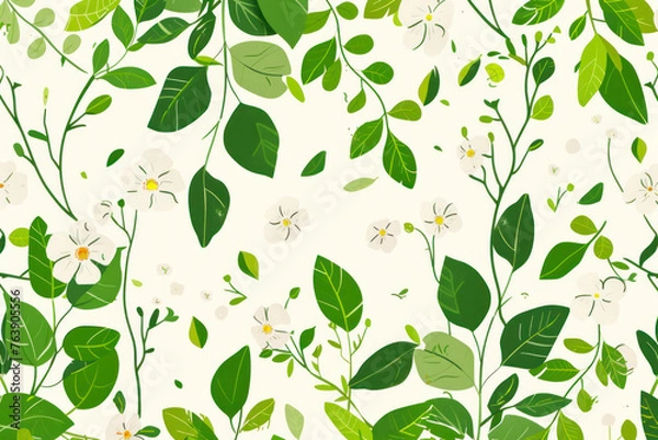Obraz Spring abstract background with flowers, green branches and leaves.