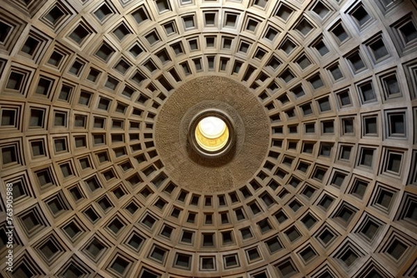 Fototapeta The intricate patterns on the ceiling of the Pantheon in Rome, Italy.