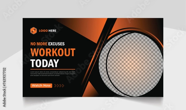 Fototapeta Muscle body youtube thumbnail gym fitness training design gym workout youTube channel thumbnail and workout web banner template for body fitness workout
video thumbnail