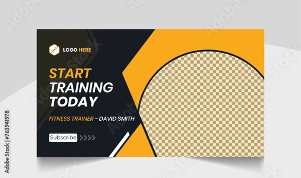 Fototapeta Muscle body youtube thumbnail gym fitness training design gym workout youTube channel thumbnail and workout web banner template for body fitness workout
video thumbnail