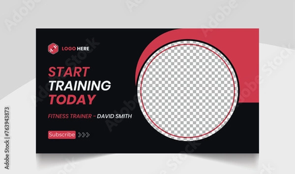 Fototapeta Muscle body youtube thumbnail gym fitness training design gym workout youTube channel thumbnail and workout web banner template for body fitness workout
video thumbnail