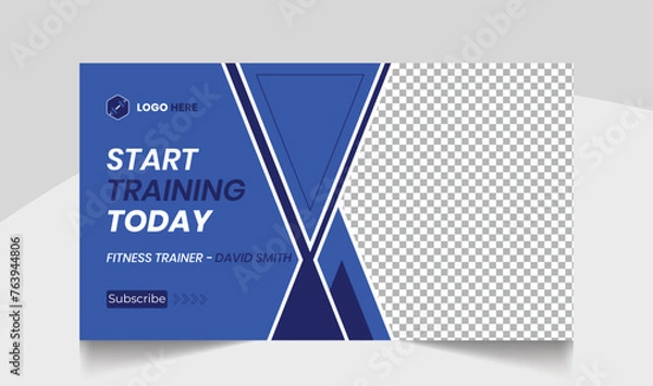 Fototapeta Muscle body youtube thumbnail gym fitness training design gym workout youTube channel thumbnail and workout web banner template for body fitness workout
video thumbnail