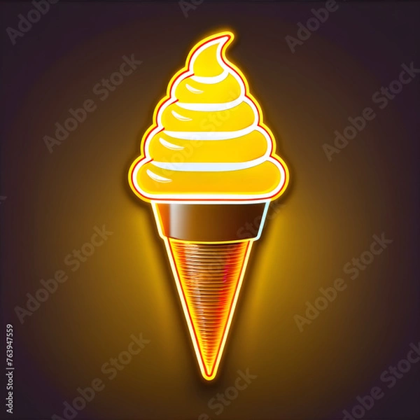 Obraz Yellow Neon Ice Cream Icon: Bright and Cheerful Frozen Dessert Symbol(Generative AI)