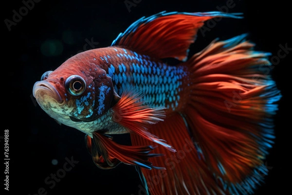 Fototapeta Vivacious, portrait, Betta Fish сreated with Generative Ai
