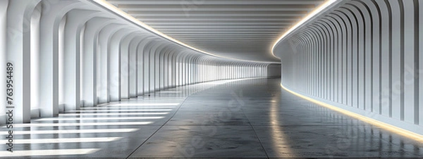 Fototapeta 3D neon background studio futuristic corridor modern interior 3D Background tunnel light  