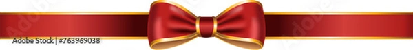 Fototapeta Red ribbon bow has gold trim illustration