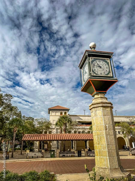 Obraz Clock Tower outside with blue skies, clouds, in historic downtown St. Augustine Visitor Center
