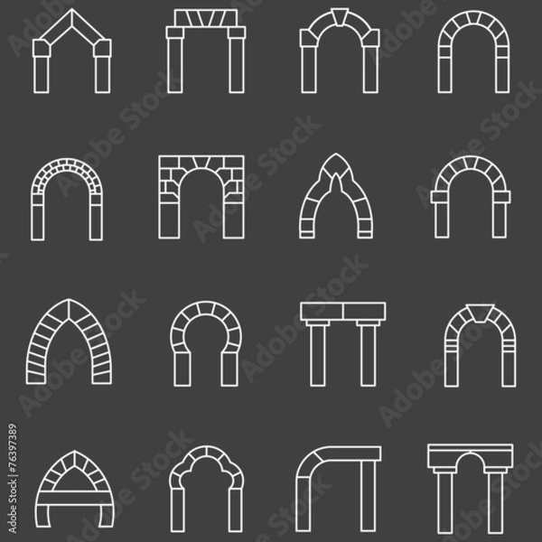 Fototapeta White flat line vector icons for archway