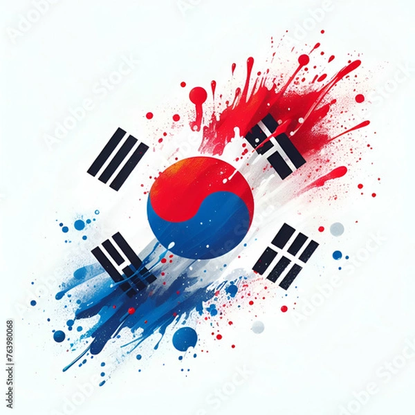 Fototapeta South Korea flag paint texture on a white background.