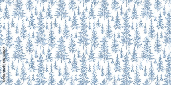 Fototapeta Fir trees blue spruce forest sketches seamless pattern vector background wallpaper paper,textile