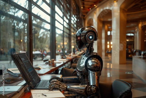 Obraz Photorealistic robot engaging in office work, signifying the integration of AI and robotics into business