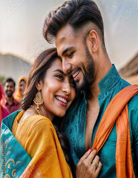 Obraz Indian couple hugging in traditional clothes