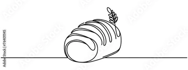 Obraz One continuous line drawing of long loaf bread. Simple black line sketch of French baguette, bakery and cafe concept good for logo. Vector illustration.