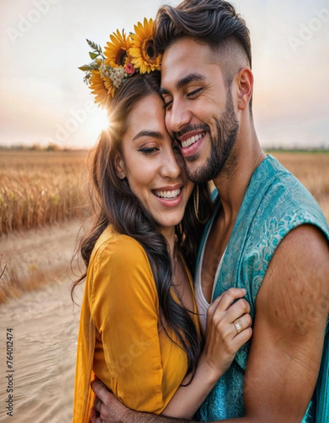 Obraz Indian couple hugging in traditional clothes