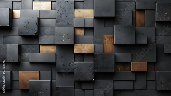 Obraz An intricate pattern of dark cubic shapes enhanced by strategic gold accents
