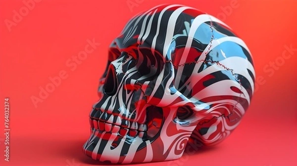 Fototapeta Striking Pop Art Skull with Zebra-Inspired Patterns and Vibrant Contrast