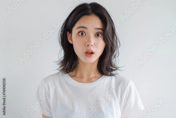 Obraz 驚く日本人女性のアップ写真（驚愕・びっくり・愕然・衝撃）