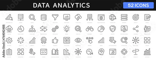 Fototapeta Data analytics thin line icons set. data analysis, analytics, optimization, mining, processing, statistic, monitoring, search, analysis editable stroke. Vector