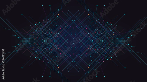 Fototapeta Digital geometric tech elements network abstract dark background