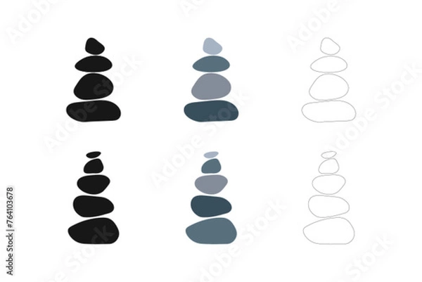 Fototapeta Balance rock icon vector illustration. Zen stones design elements. Harmony symbol. Meditation sign. Simple pebble isolated silhouettes for spa, wellness, beauty cards, Buddhism concept.
