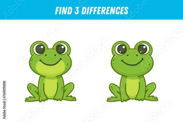 Fototapeta Find 3 differences between two pictures of cute frog. Cartoon froglet. Activity page. Vector