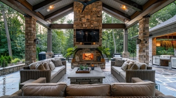 Obraz Tech-enhanced outdoor patio with weather-resistant entertainment system