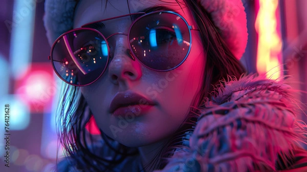 Fototapeta The dynamic urban life is captured with a variety of colorful lights and blurred city elements, evoking the energy of city life