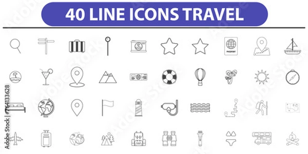 Fototapeta Travel and Tourism set of web icons in line style