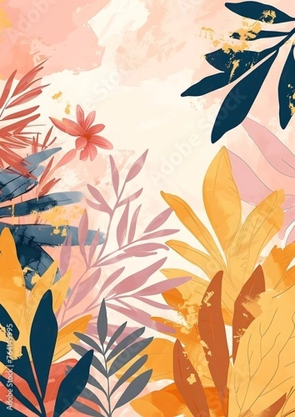 Fototapeta Boho Vector Wall Art: Beautiful Nature Illustration in Soft Pastel Colors and Minimalist Style