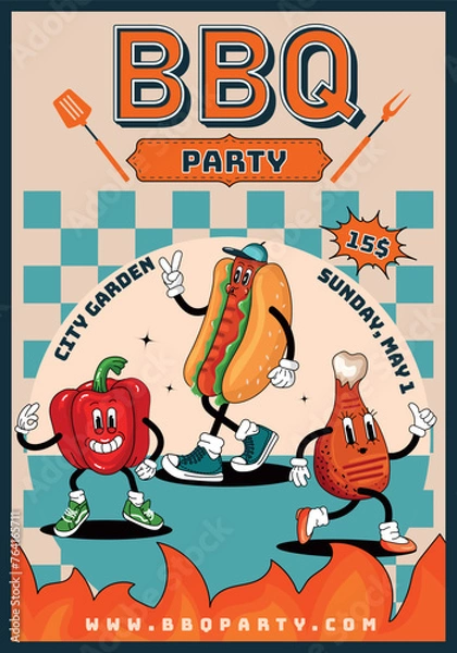 Obraz BBQ grill party retro poster