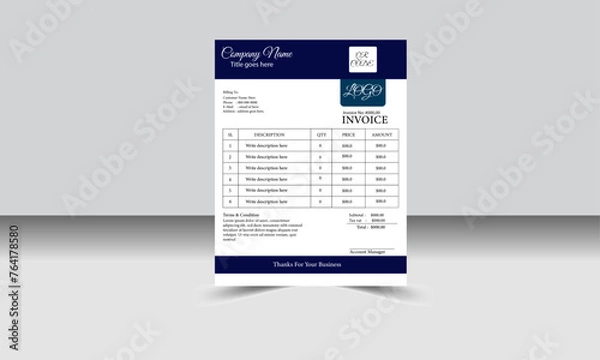Fototapeta Business invoice form template.Invoice Layout,Professional Invoice. Tax form, bill graphic or payment receipt page vector set, 
Money bills or price invoices and payment agreement design templates.
