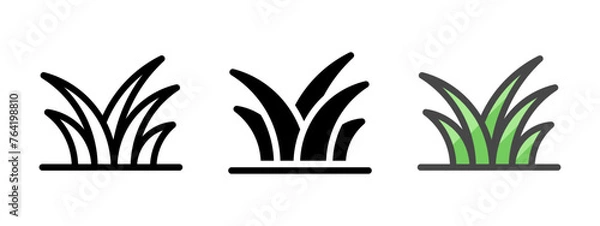 Fototapeta Multipurpose grass vector icon in outline, glyph, filled outline style. Three icon style variants in one pack.