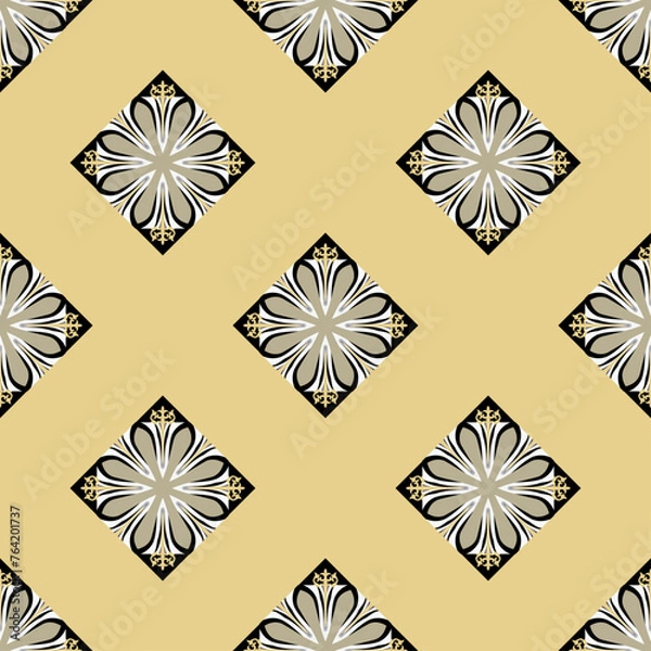 Obraz Decorative Asian folk seamless pattern. Repeating background in nomad style. Colored fabric swatch with surface design, minimal print on wallpaper, fabrics, gift wrap, templates. Vector.