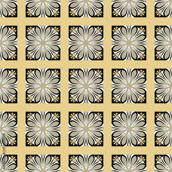 Obraz Decorative Asian folk seamless pattern. Repeating background in nomad style. Colored fabric swatch with surface design, minimal print on wallpaper, fabrics, gift wrap, templates. Vector.