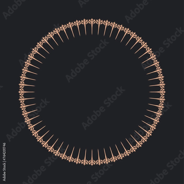 Obraz Workpiece for your design. Decorative with asian ornamental elements and motifs of Kazakh, Kyrgyz, Uzbek, national Asian decor for round plate, textile and print design. 