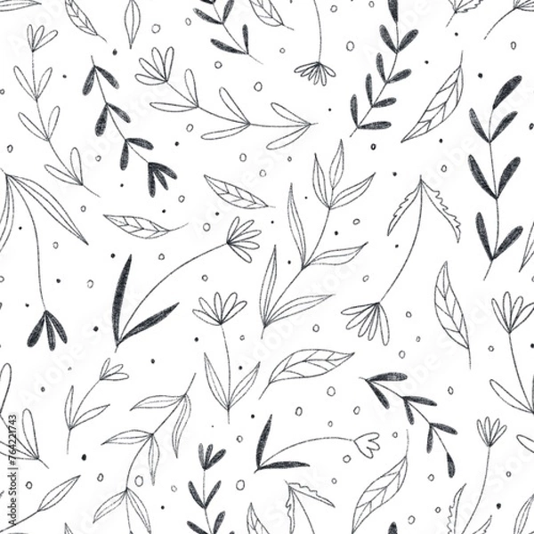 Obraz seamless pattern with hand drawn leaves and flowers