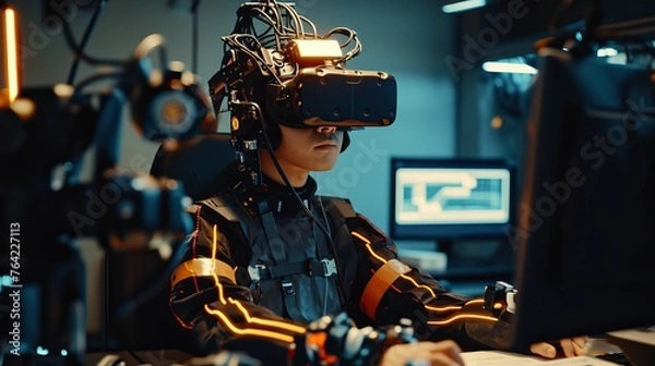 Fototapeta Virtual Reality Developer Testing New VR Application