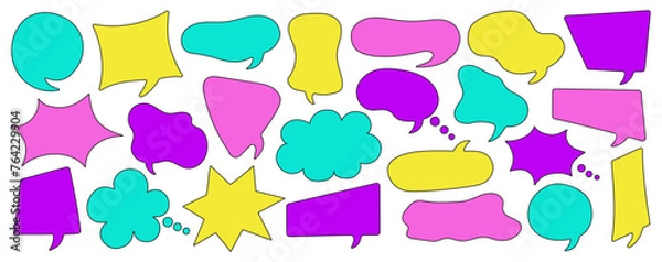 Fototapeta Set of comic speech bubbles. Colored dialog bubbles. Comic speech explosions. Transparent background