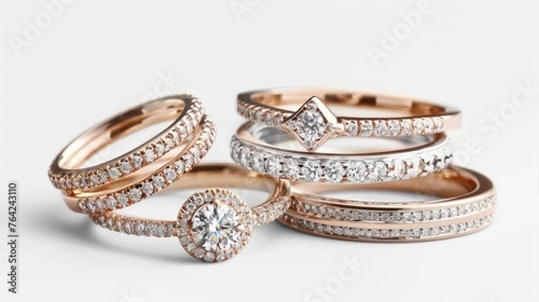 Obraz delicate modern diamond rings featuring small geometric designs and skinny bands, showcasing their timeless allure in exquisite detail.