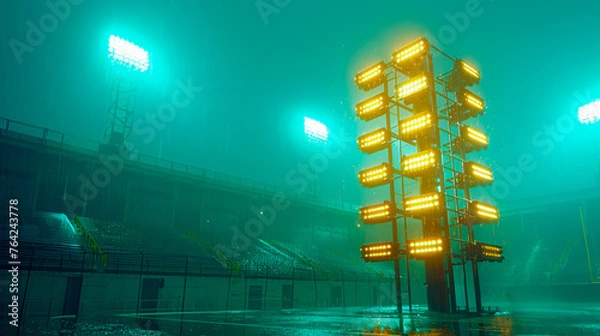 Fototapeta Modern architecture of a sports stadium at night, showcasing design and structure