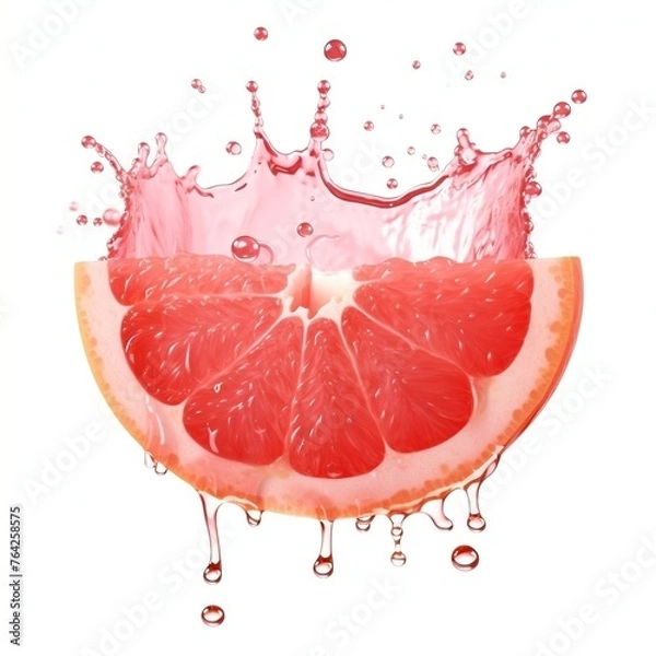 Obraz Slice of Grapefruit with dripping juice and splash isolated on a white background.