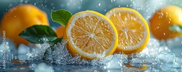 Fototapeta Lemon and Ice Composition: A Vibrant Summer Ad Emphasizing Freshness and Cooling Sensations