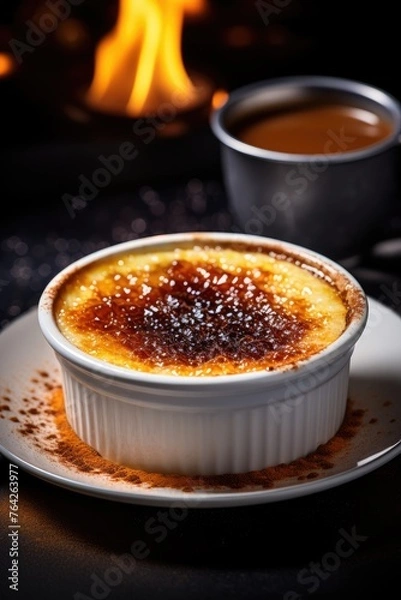 Obraz A tempting homemade Creme Brulee its golden caramelized top glistening under warm lighting