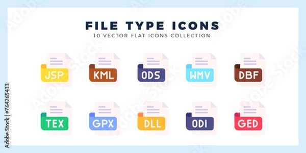 Fototapeta 10 File Type Flat icon pack. vector illustration.