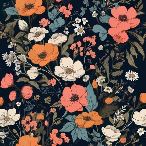 Fototapeta seamless pattern floral pattern textile vector tropical flower leaves monoprint animal Floral Pattern Background
