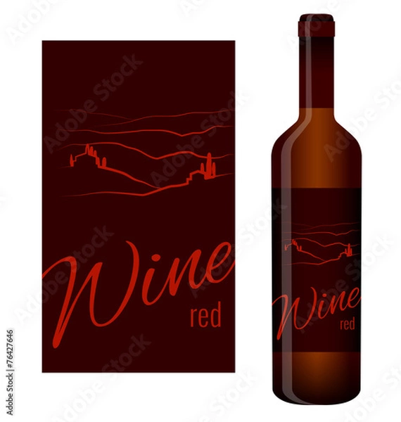 Obraz Wine label and bottle of wine with this label