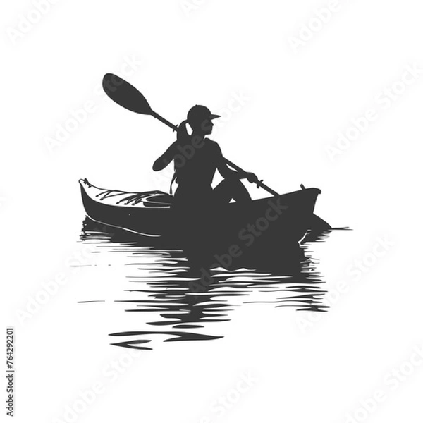 Fototapeta Silhouette Woman Canoe Player in action full body black color only