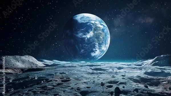 Fototapeta A serene view of Earth from the perspective of the moon  AI generated illustration